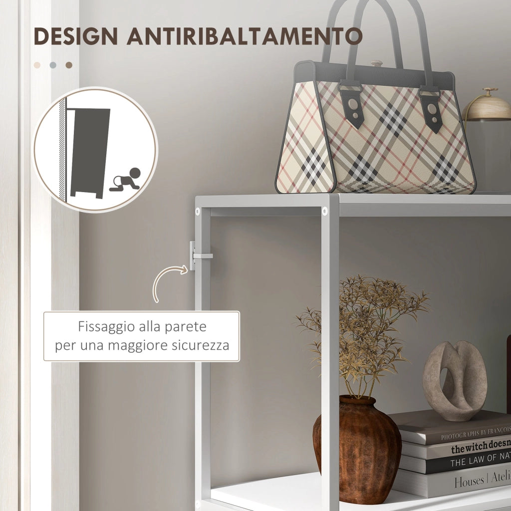 Tavolo Consolle da Ingresso con Ripiano Aperto 100x30x87 cm in Acciaio e Truciolato Bianco