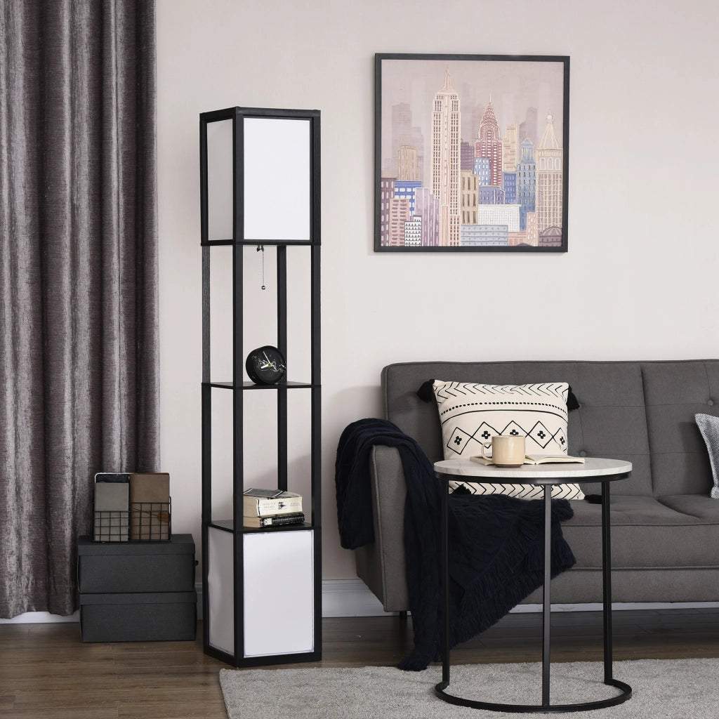 Lampada da Terra con Scaffale ¨C Minimal ¨C Nero e Bianco 26x26x156 cm