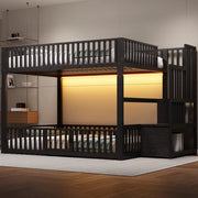 Letto a Castello con LED e Scala Contenitore ¨C Xylo ¨C Nero 140x200