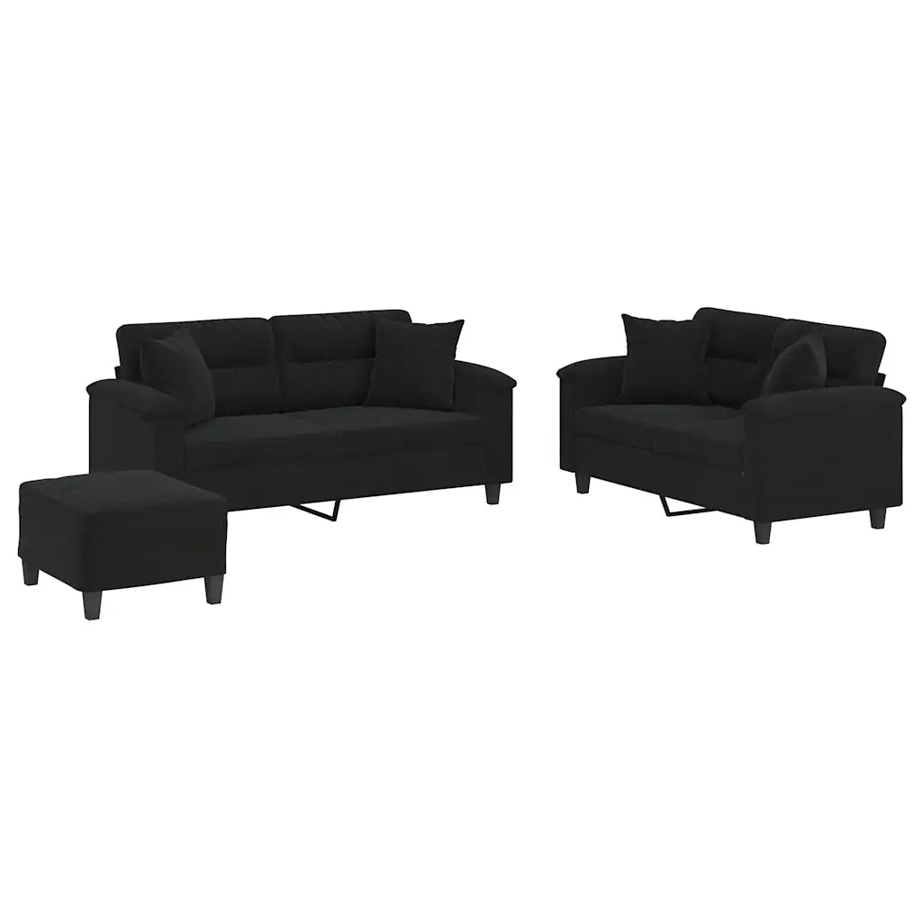 Set Divani 3 pz con Cuscini Nero in Tessuto Microfibra 3202335