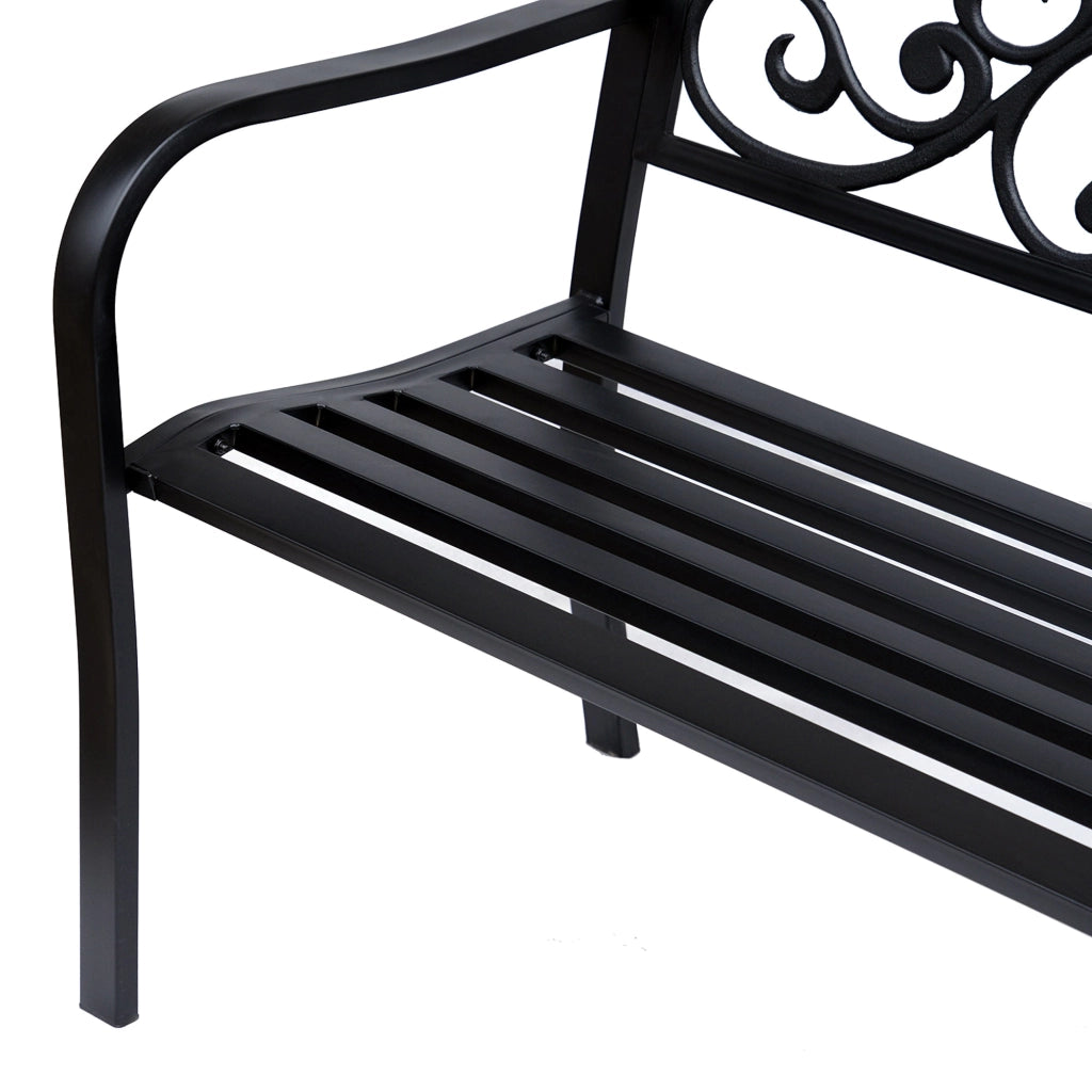 Panchina da Giardino 2 Posti con Schienale Decorato 127x60x89 cm in Ghisa e Metallo Nero