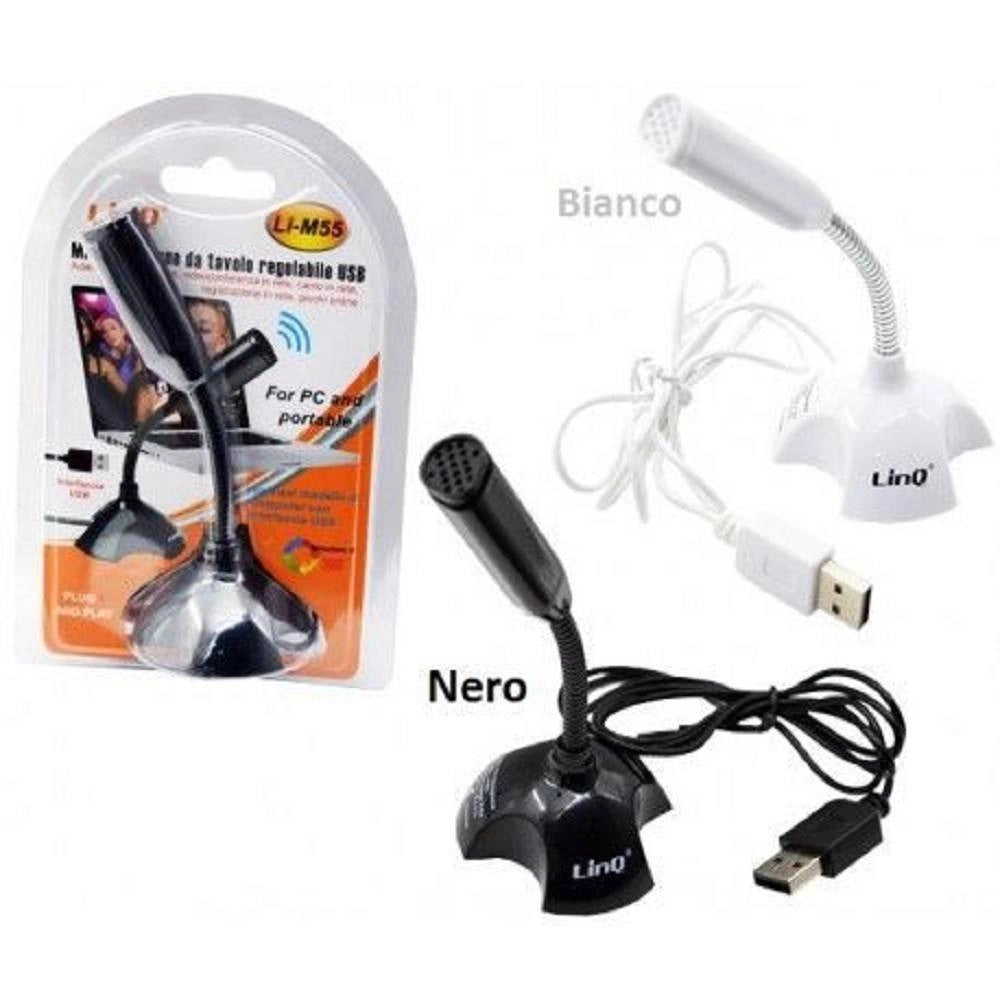 Trade Shop - Mini Microfono Con Base Usb Skype Pc Notebook Laptop Karaoke Regolabile Li-m55 -