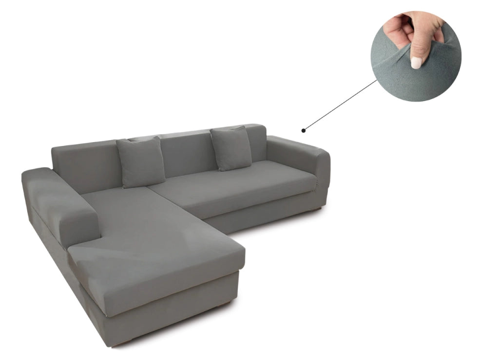 Copridivano Antimacchia Elasticizzato Penisola Componibile Tinta Unita Modello Perfetto - 1+3 - Grigio Scuro