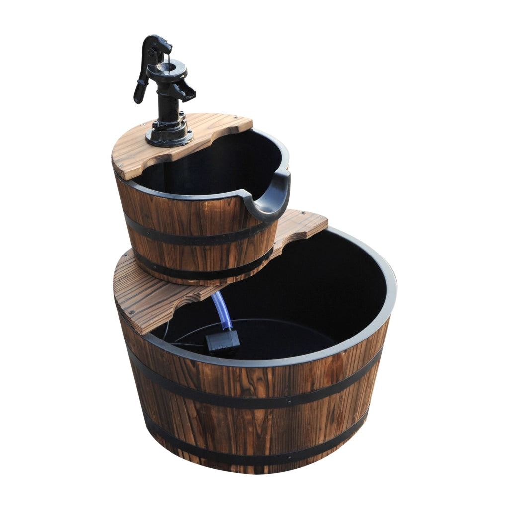 Fontana da Giardino a Cascata 2 Livelli ¨C Zephmum ¨C 44.5x44.5x58.5 cm Legno Naturale