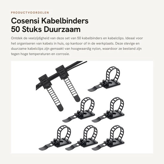 Cable Ties - 50 Pezzi - Duraturo e Resistente - Nero - Clip per Cavi - Per Uso Casa e Ufficio - Gestione dei Cavi