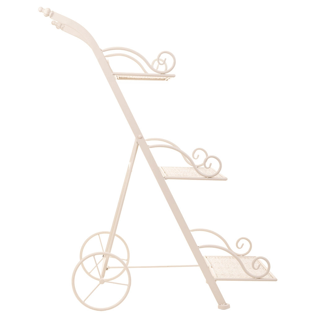 Carrello a 3 ripiani per pentole in ferro battuto bianco 40x34x76