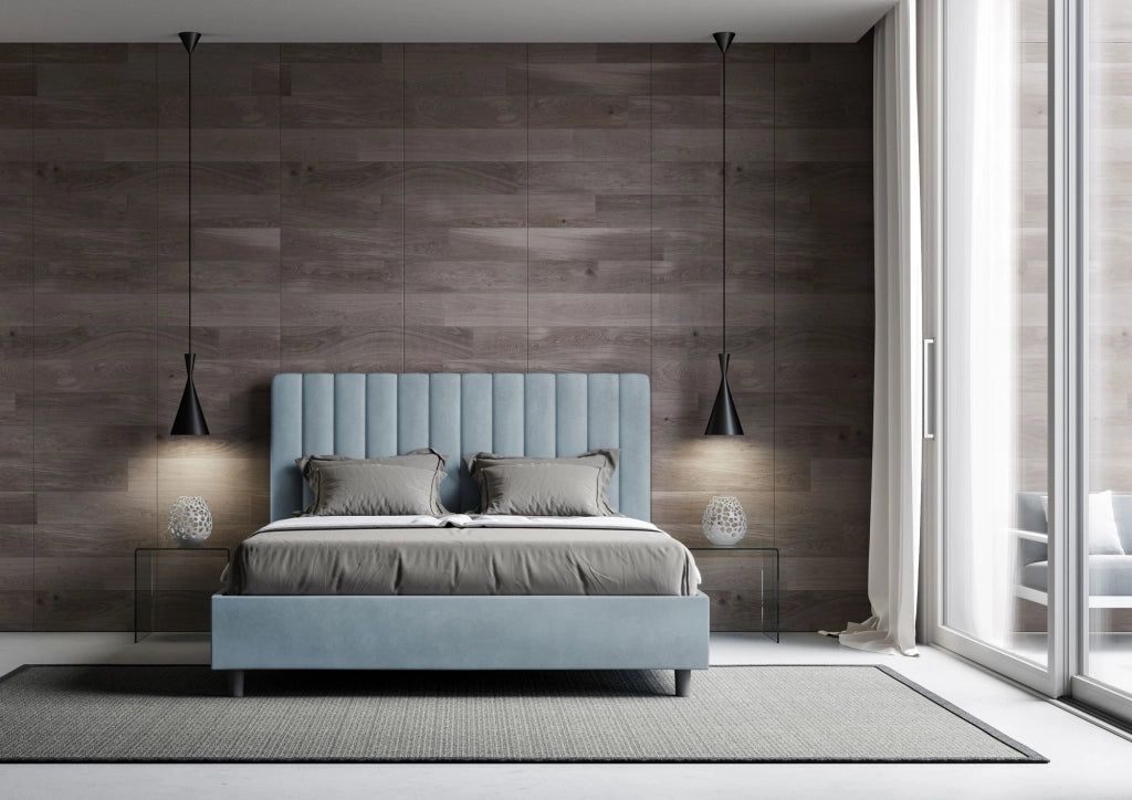 BS COM Letto una piazza e mezza contenitore imbottito 130x210 microfibra azzurro