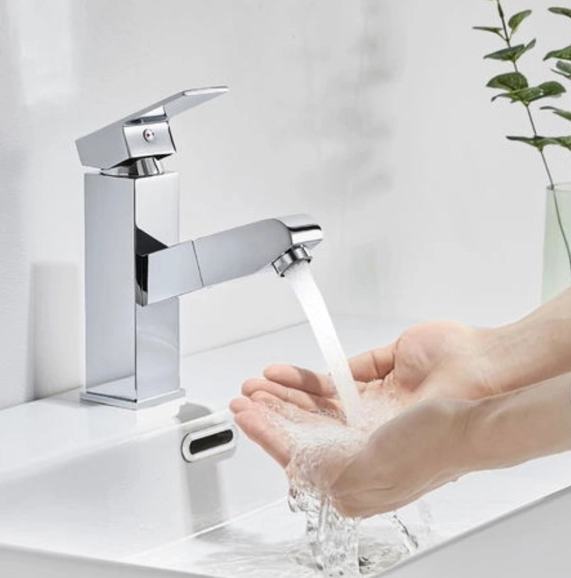 Rubinetto miscelatore lavabo con doccia estraibile