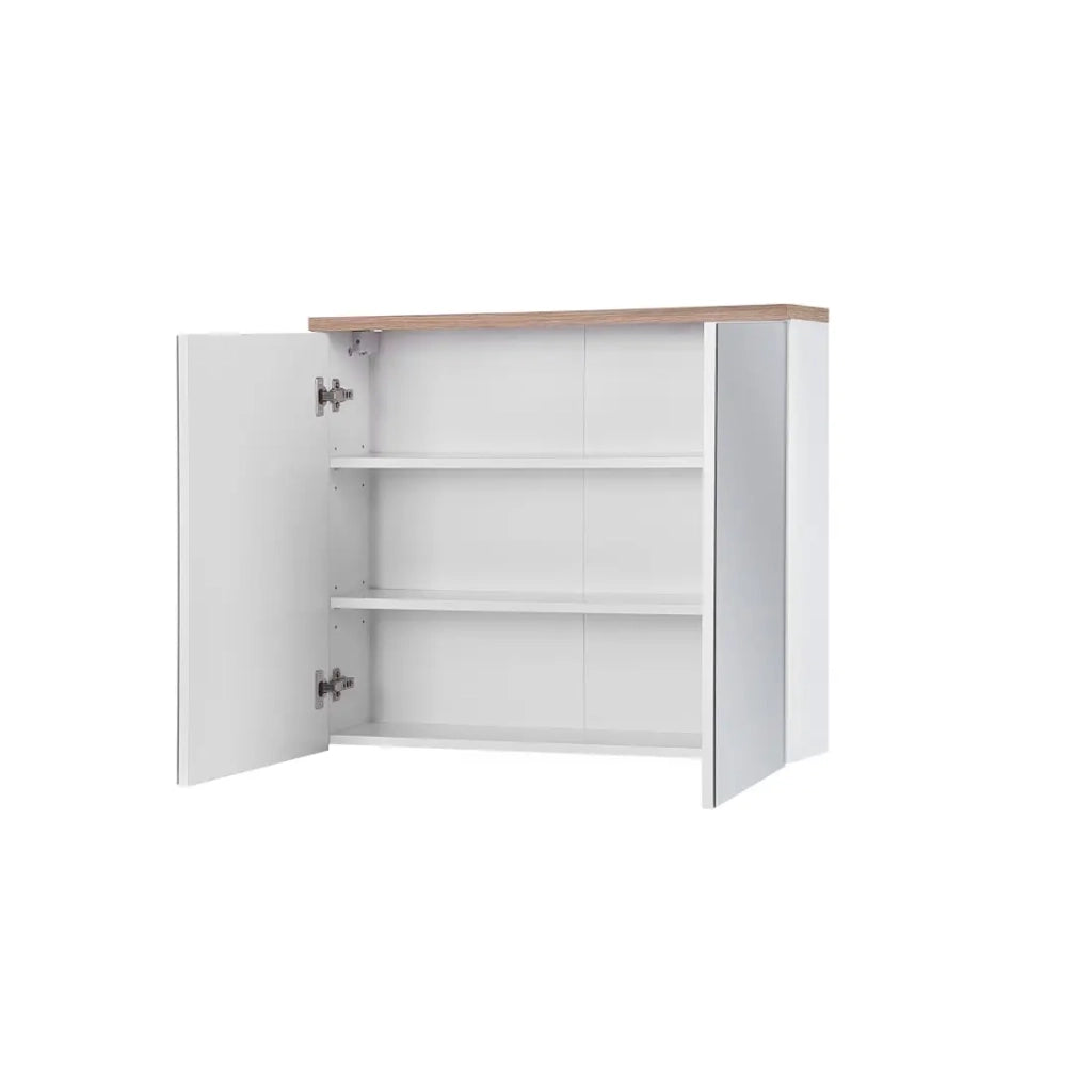 Mobile bagno ERMANO – Rovere chiaro e bianco lucido – 80x70 cm – 2 porte a specchio – Da appendere