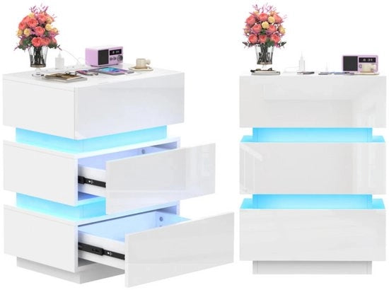 Nachtkastino con LED, 2 porte e 2 porte USB, con alta luminosità e 3 cariche, comodino con capacità di 16 L