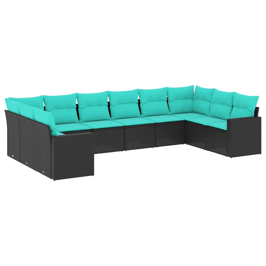 Set Divani da Giardino 10 pz con Cuscini Nero in Polyrattan 3219457