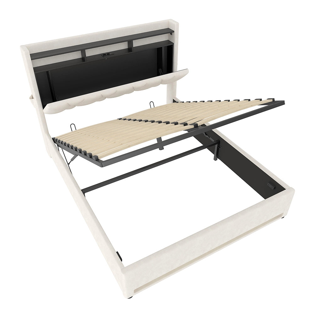 Letto 140x200cm imbottito - Xylo - beige USB-C idraulico LED