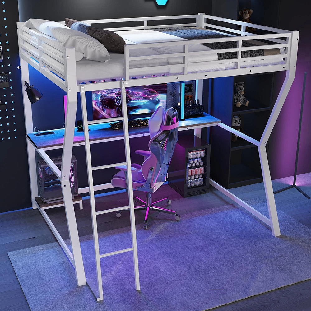 Letto a soppalco - Xylo - 140x200 cm bianco LED con USB