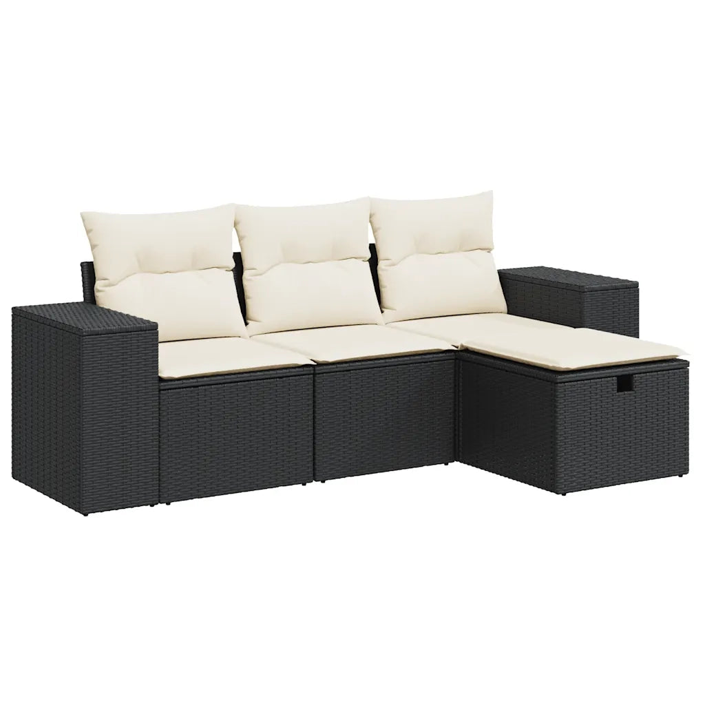 Set Divani da Giardino 4 pz con Cuscini Nero in Polyrattan 3325652