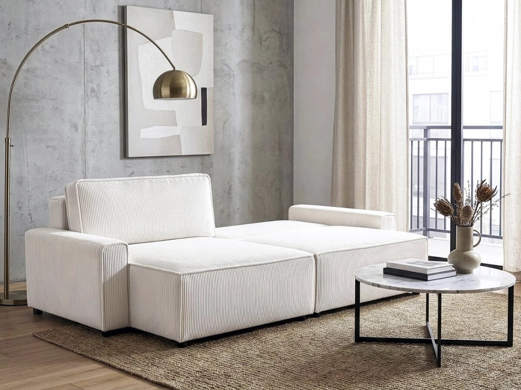 Divano angolare trasformabile e reversibile in velluto a coste "Montaigne" - 3 posti - Beige