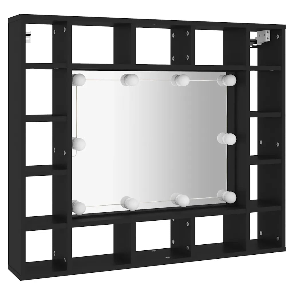 Armadietto a Specchio con LED-Mobile con specchio Nero 91x15x76,5 cm