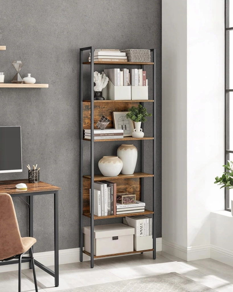 Libreria Valora LLS113B01 marrone rustico a 6 ripiani per soggiorno