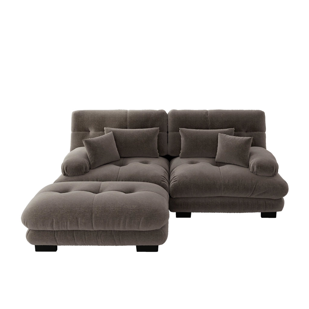 Divano Angolare Chenille con Ottoman ¨C Xylo ¨C Marrone, Braccioli Larghi, Cuscini