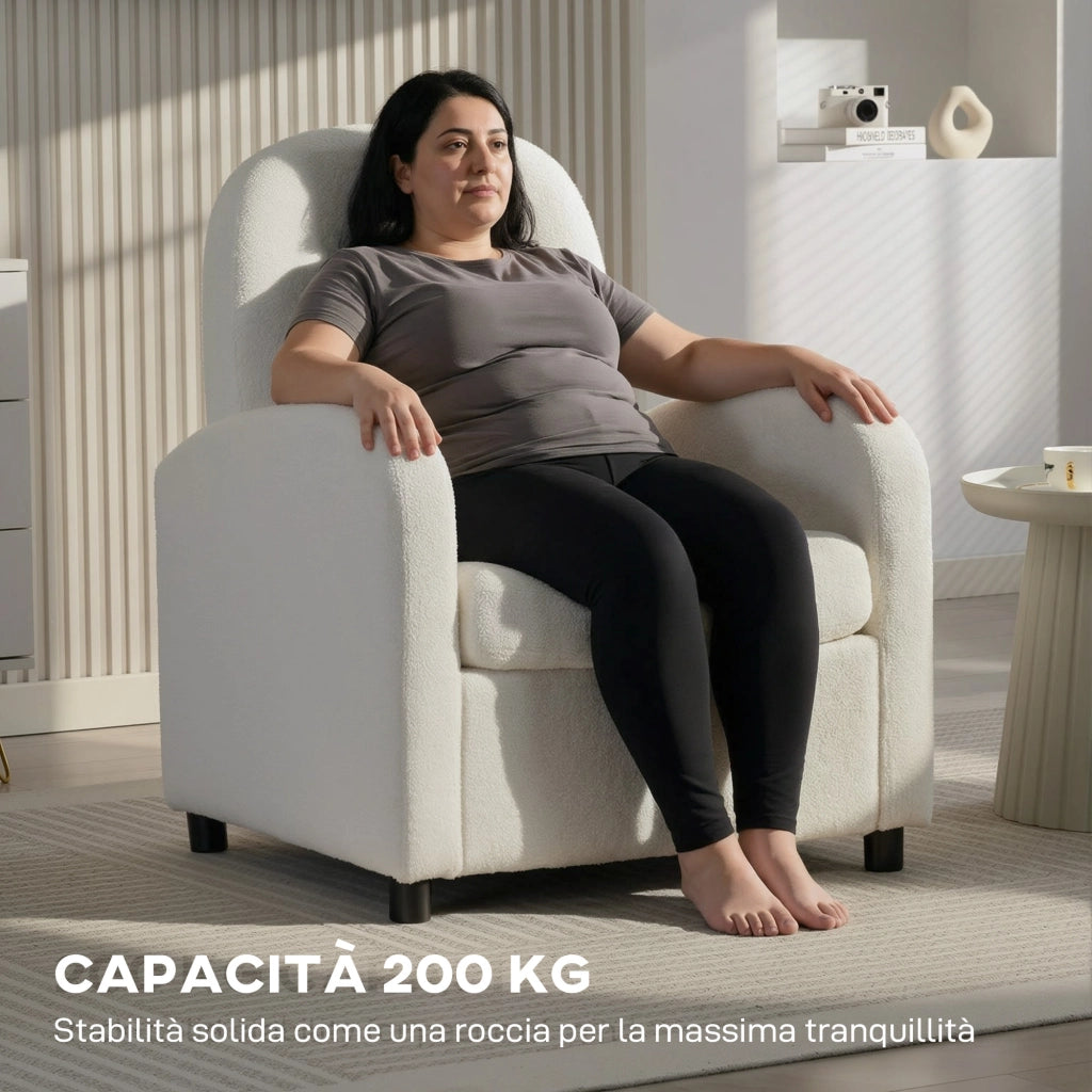 Poltrona Relax Moderna con Contenitore ¨C Xylo ¨C Rivestimento Pile Teddy Crema 76x77x95 cm