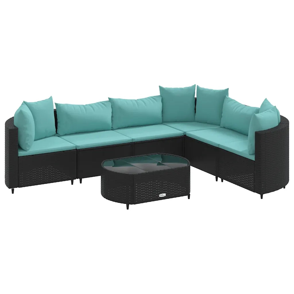 Set Divani da Giardino con Cuscini 7pz Nero Polyrattan 3308380
