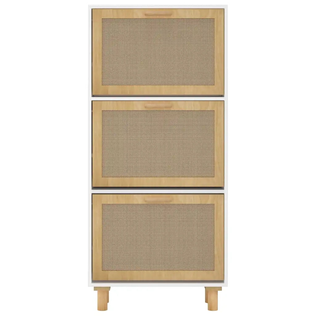 Scarpiera | Mobile per scarpe Bianca52x25x115cm Legno Multistrato e Rattan Naturale