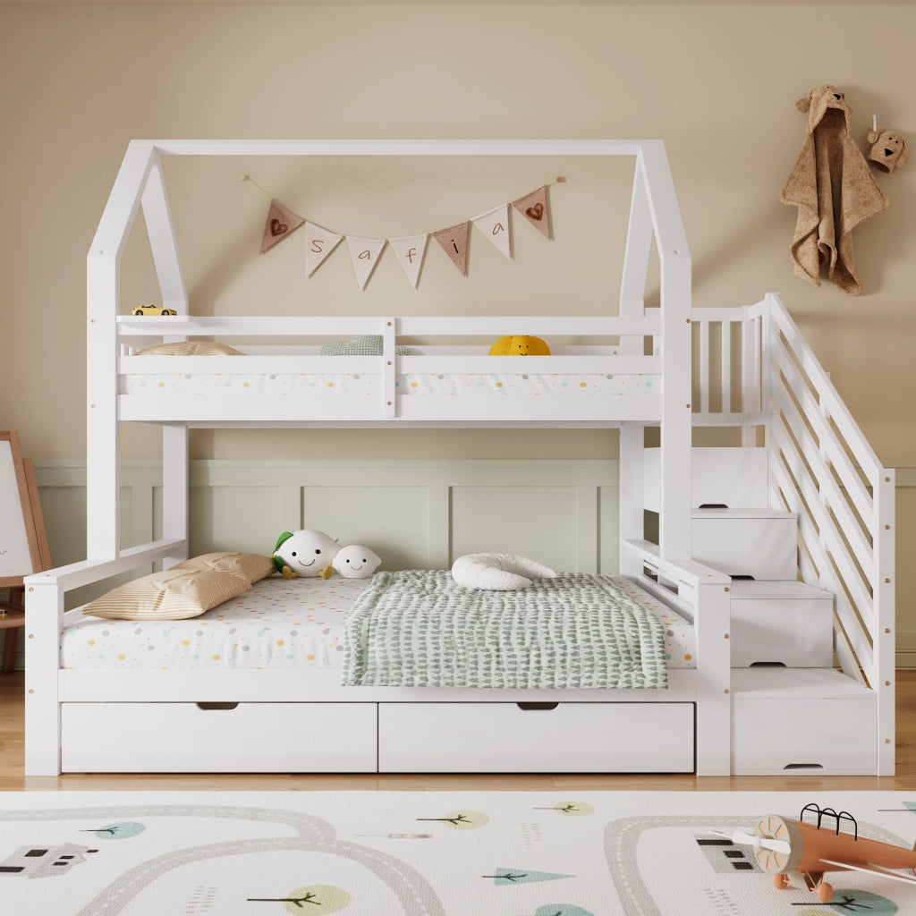 LETTO a castello per bambini 90x200 cm e 140x200 cm Bianco Legno MDF