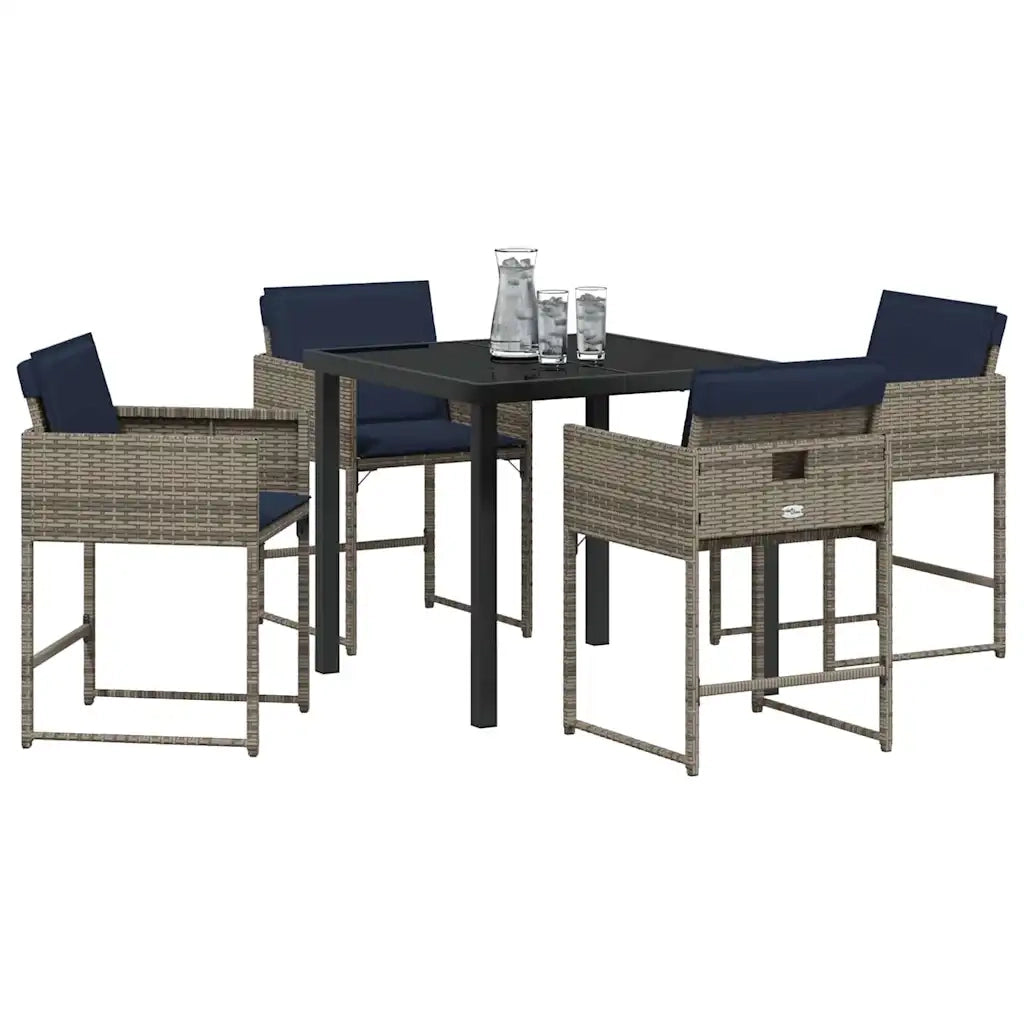 Set da Pranzo per Giardino con cuscino 5 pcs Grigio polyrattan