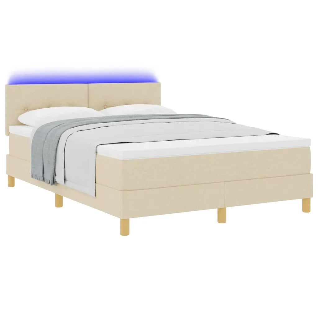 Letto a Sorgente LED con materasso Crema 140 x 200 cm Tessuto