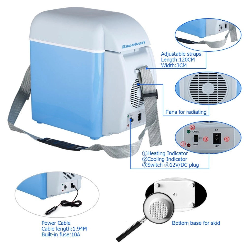 Trade Shop - Mini Frigorifero Frigo Portatile 7,5 Litri 12v Scaldavivande Auto Barca Camper -
