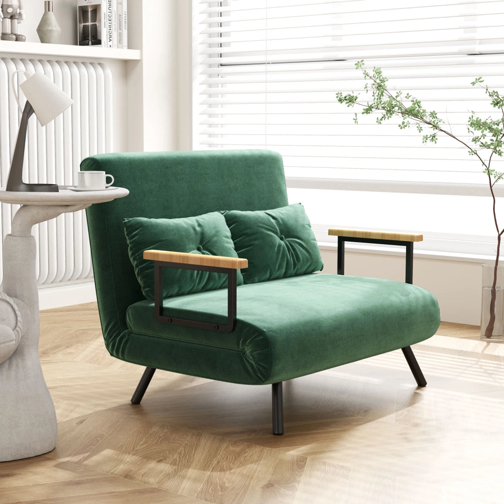 Divano letto 2 posti con schienale regolabile e 2 cuscini ¨C zephmum ¨C verde 102x73x81 cm