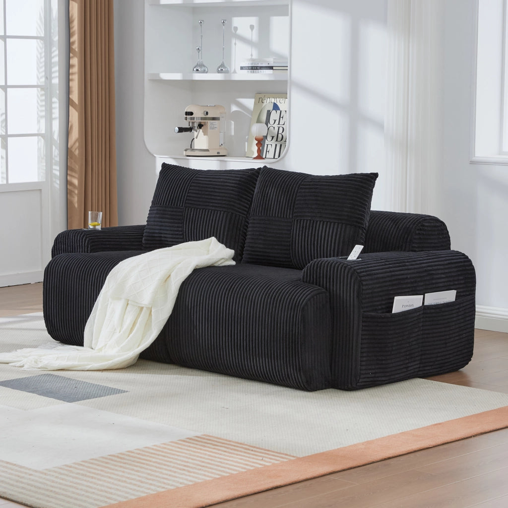 Divano Modulare 2 Posti con Contenitore e Porta Bicchieri ¨C MINIMAL ¨C Nero