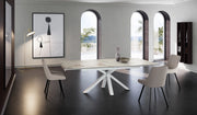 Tavolo allungabile Ceramica 1 160/240cm con top in ceramica marmo Calacatta Borghini opaca e base in metallo bianco - Stones