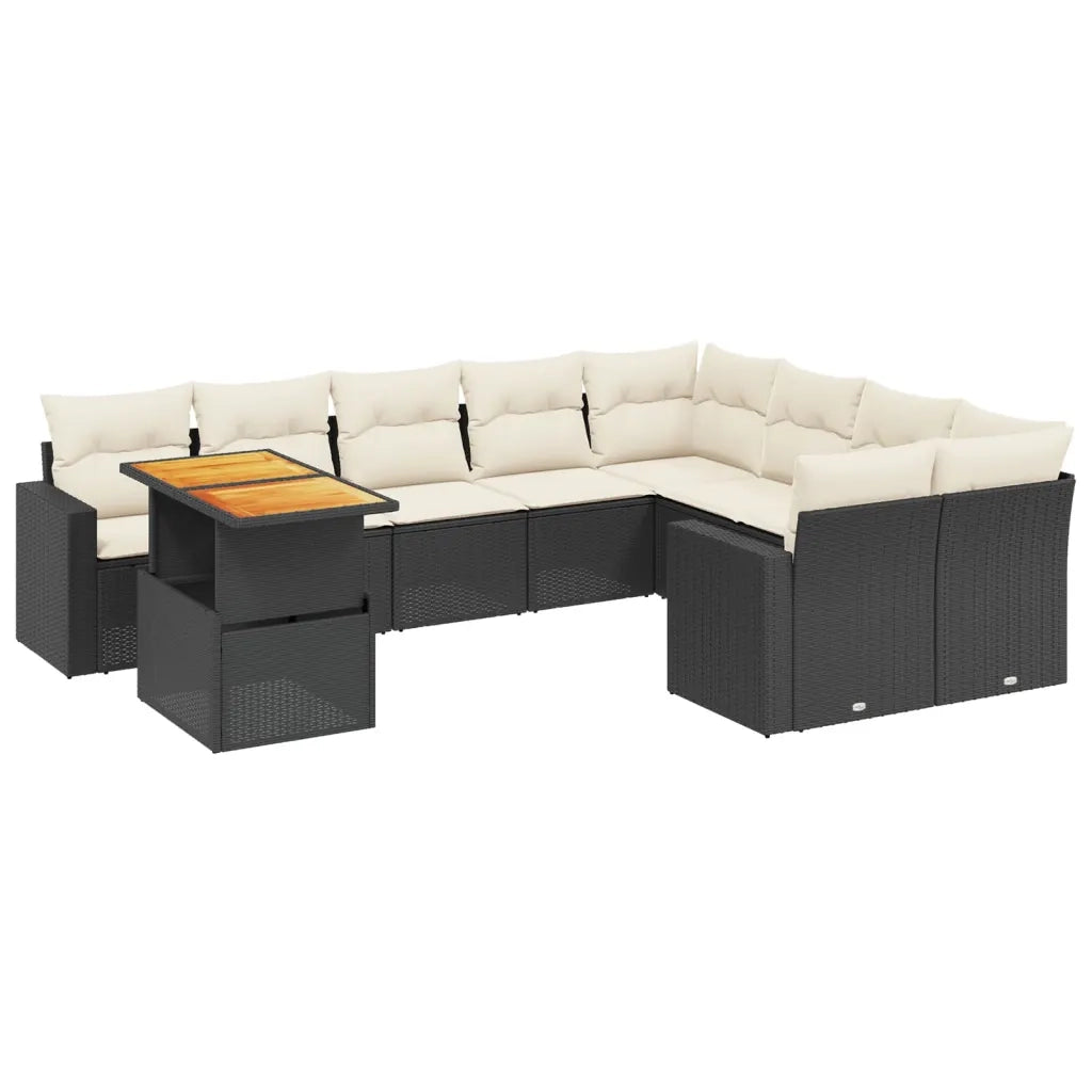 Set Divani da Giardino 10pz con Cuscini in Polyrattan Nero 3271476