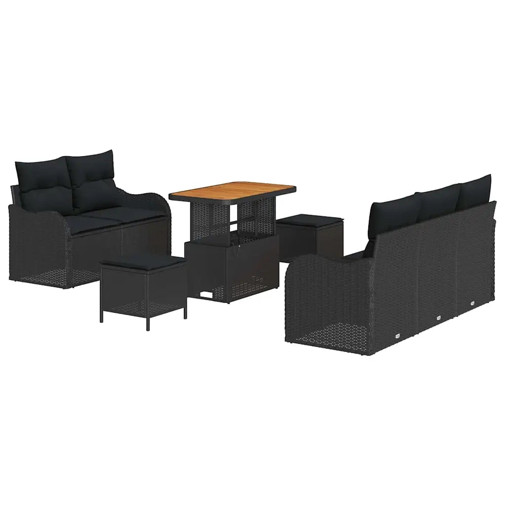 Set Divano da Giardino con cuscino con archiviazione 8 pcs Nero
