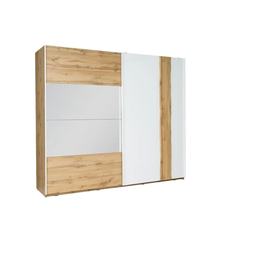 Camera WOOD color noce e bianco con letto 160x200 LED, comò, comodini e armadio