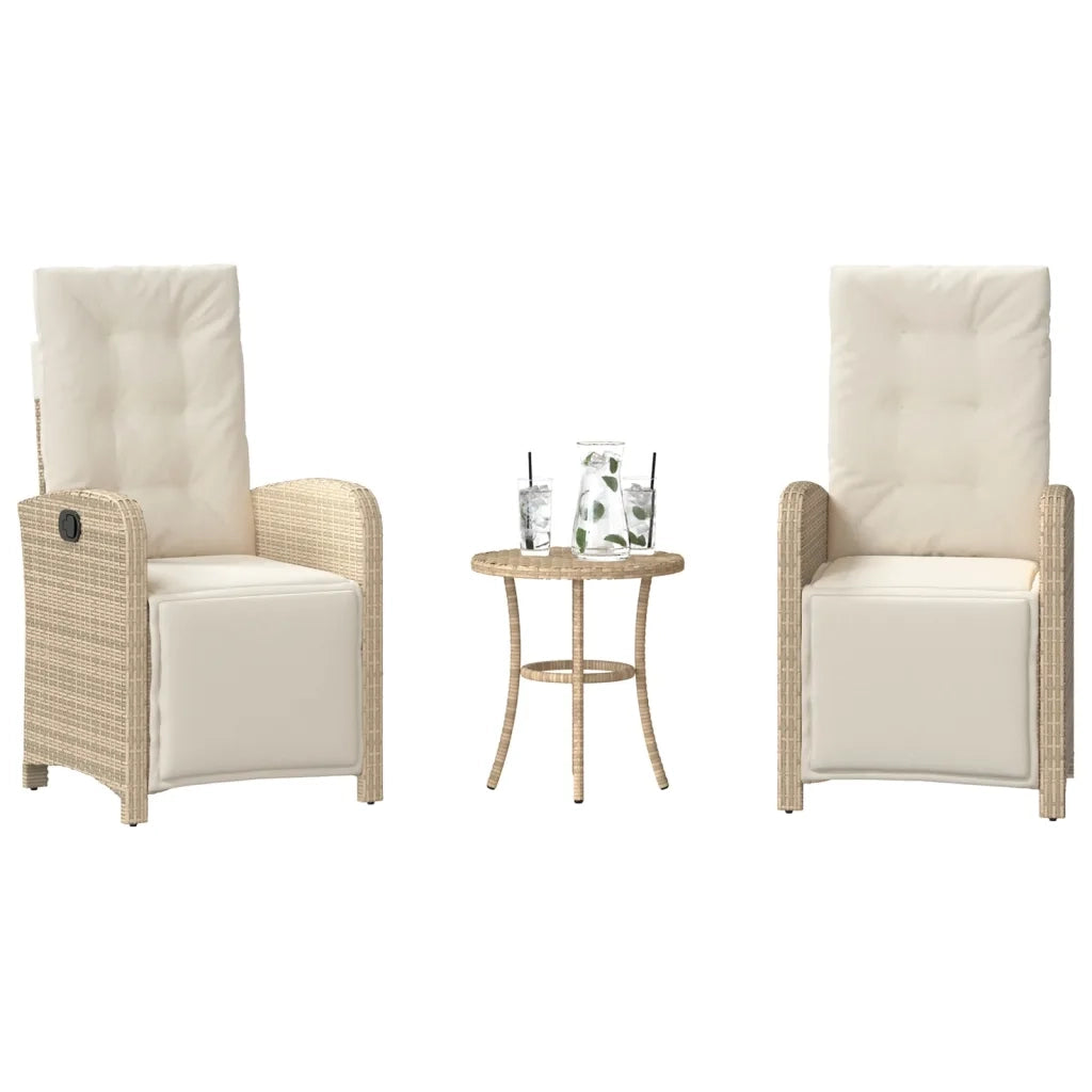 Set da Bistrò 3 pz con Cuscini Beige in Polyrattan 365204