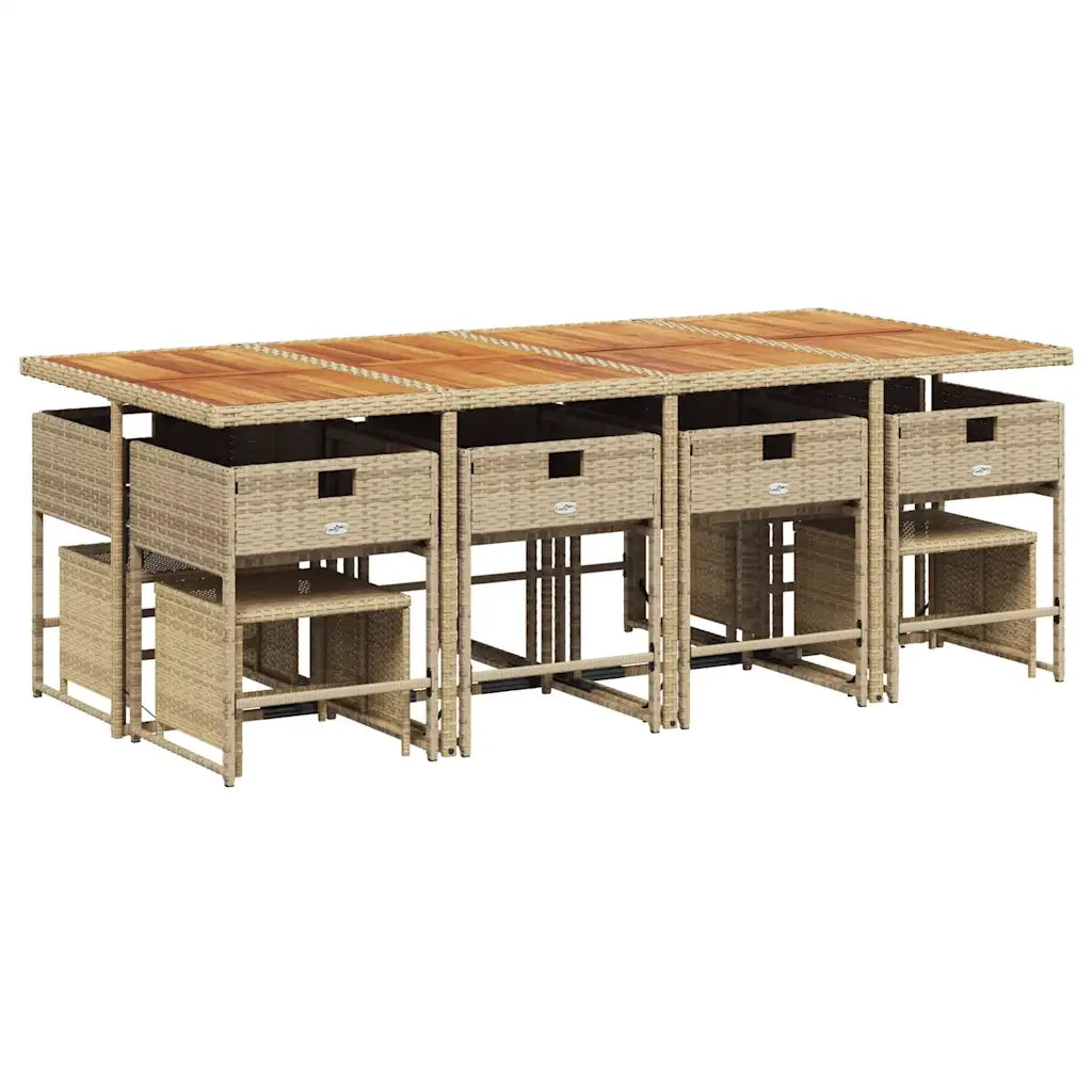Set da Pranzo da Giardino 13 pz con Cuscini Beige in Polyrattan