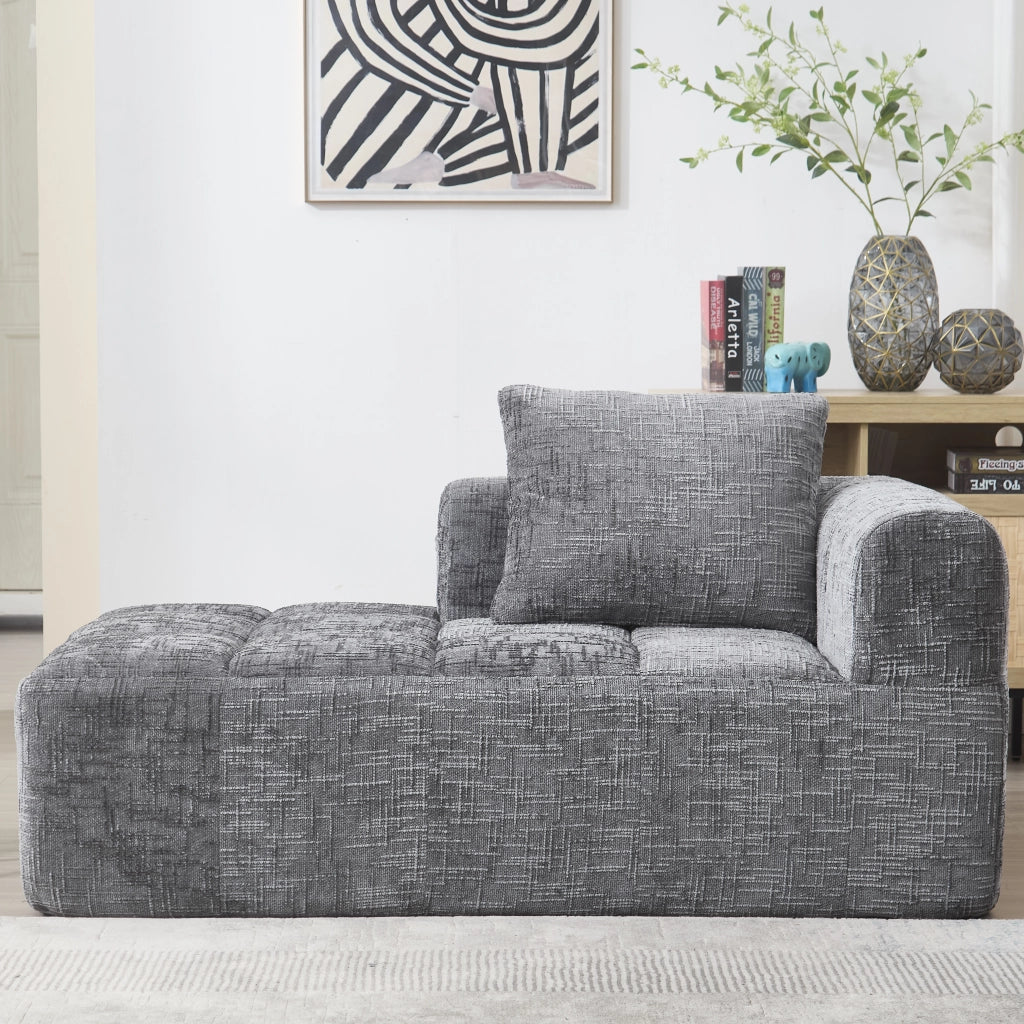 Chaise Longue Divano con Cuscini ¨C MINIMAL ¨C Grigio, Tessuto Morbido