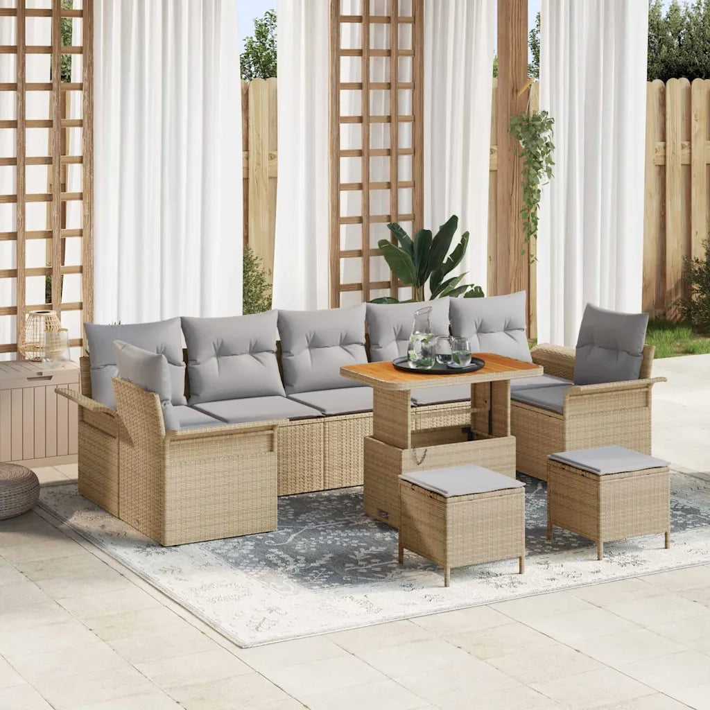 Set Divano da Giardino con cuscino 10 pcs Beige polyrattan