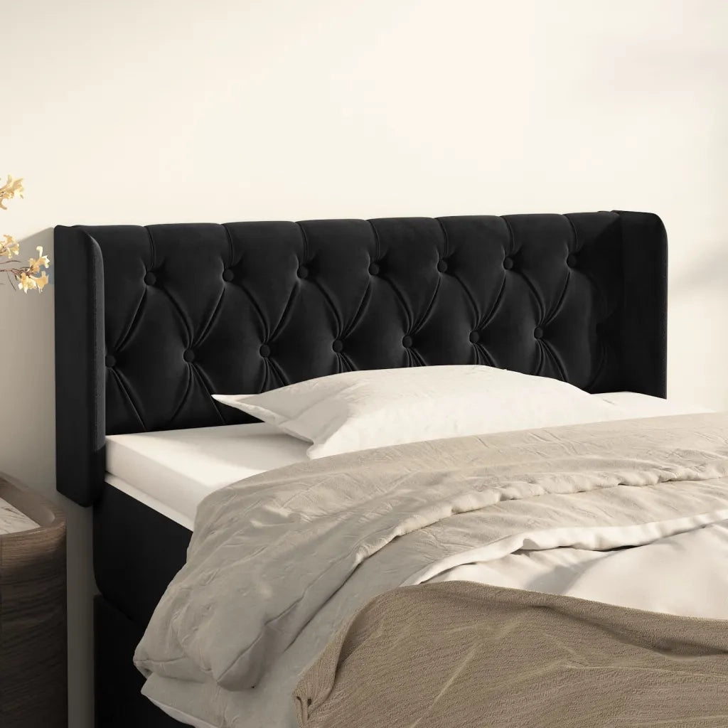 Testiera ad Orecchio-Testata con Orecchie Nera 103x16x78/88 cm in Velluto 558335