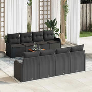 Set Divano da Giardino con cuscino 9 pcs Nero polyrattan