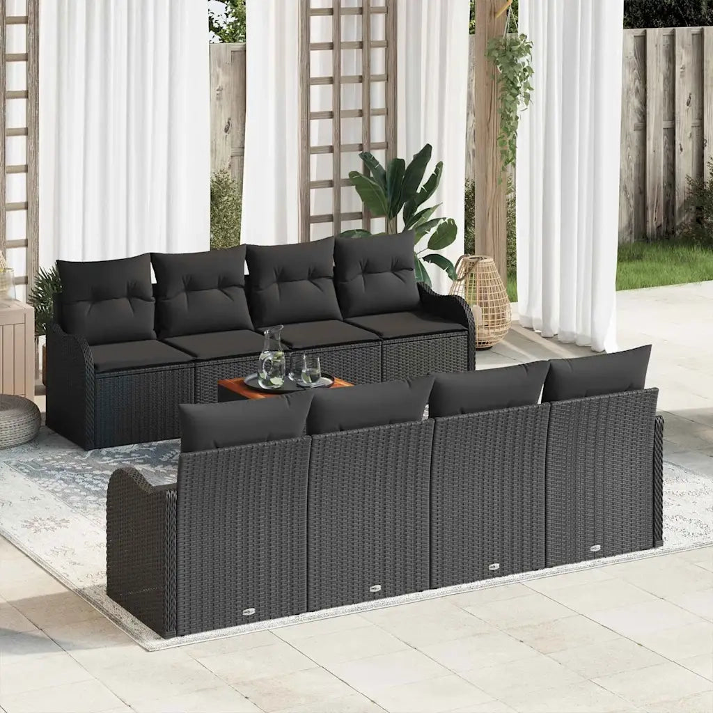 Set Divano da Giardino con cuscino 9 pcs Nero polyrattan