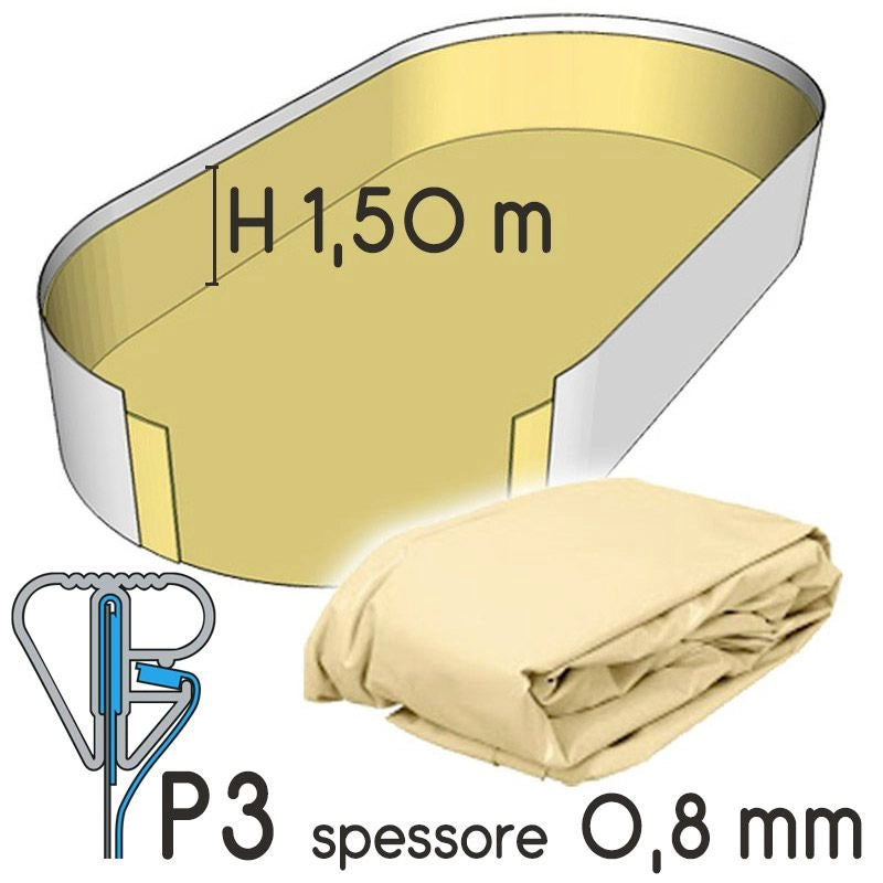 Liner Per Piscina A Forma Ovale 6,23 X 3,60 H.1,50 M Sabbia - Attacco P3 - Spessore 0,80 Mm Altezza: 1.50 m, Tipo attacco: P3, Colore: Sabbia