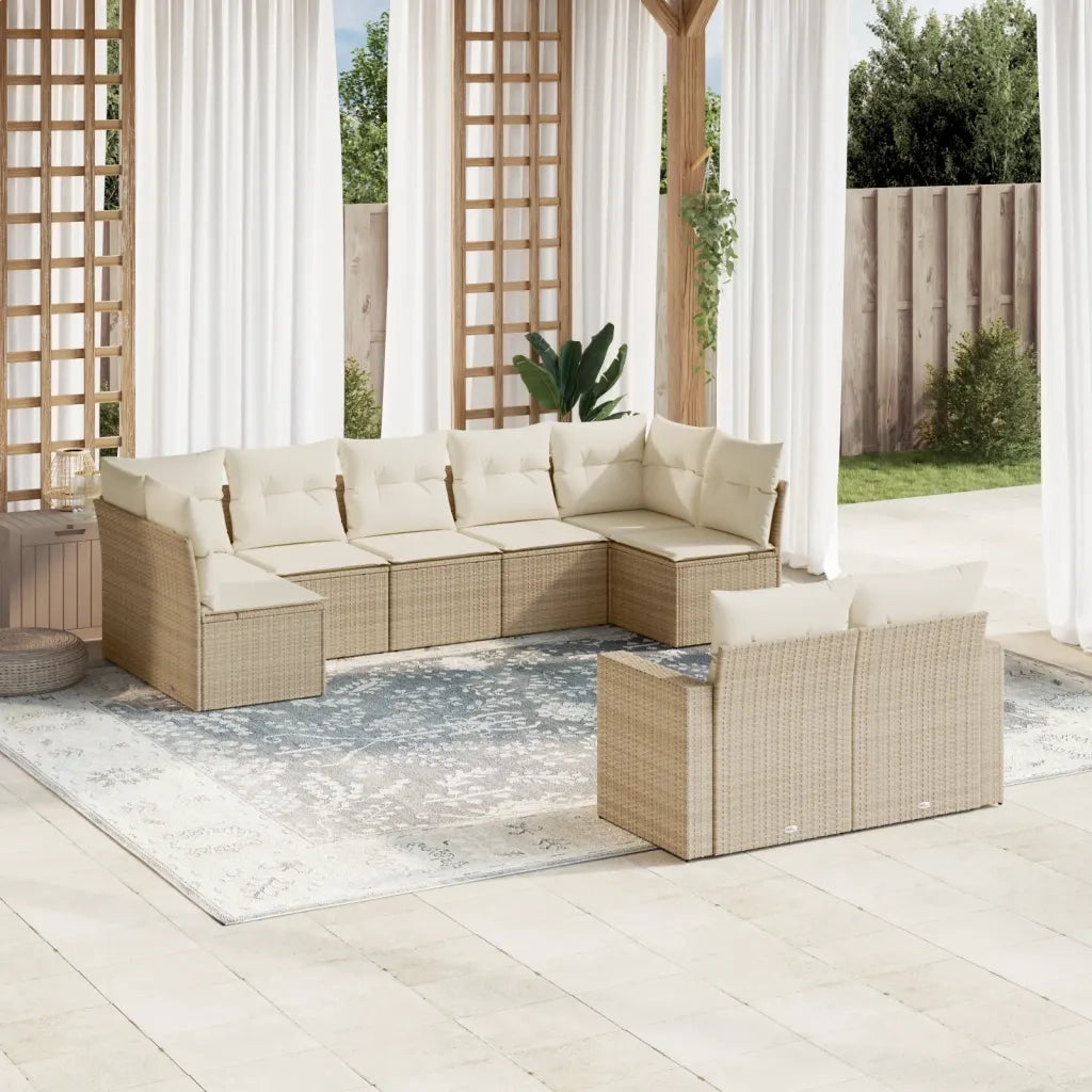 Set Divano da Giardino 9 pz con Cuscini Beige in Polyrattan 3219408