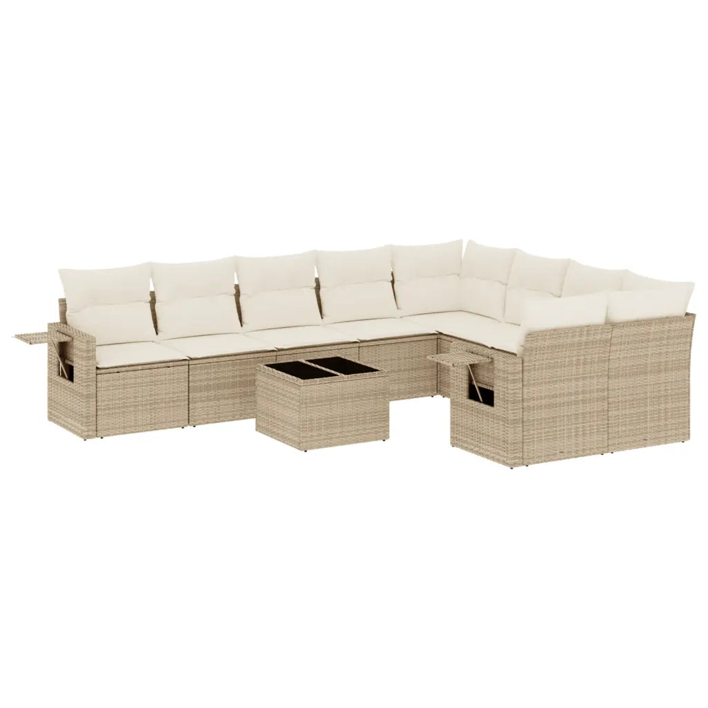Set Divano da Giardino 10 pz con Cuscini Beige in Polyrattan 3220647