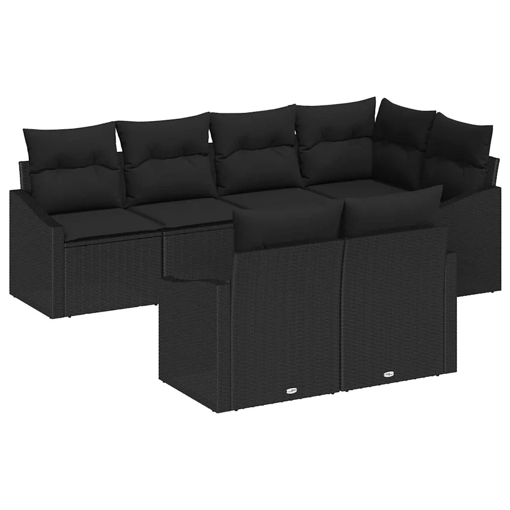 Set Divano da Giardino con cuscino 7 pcs Nero polyrattan 3355432