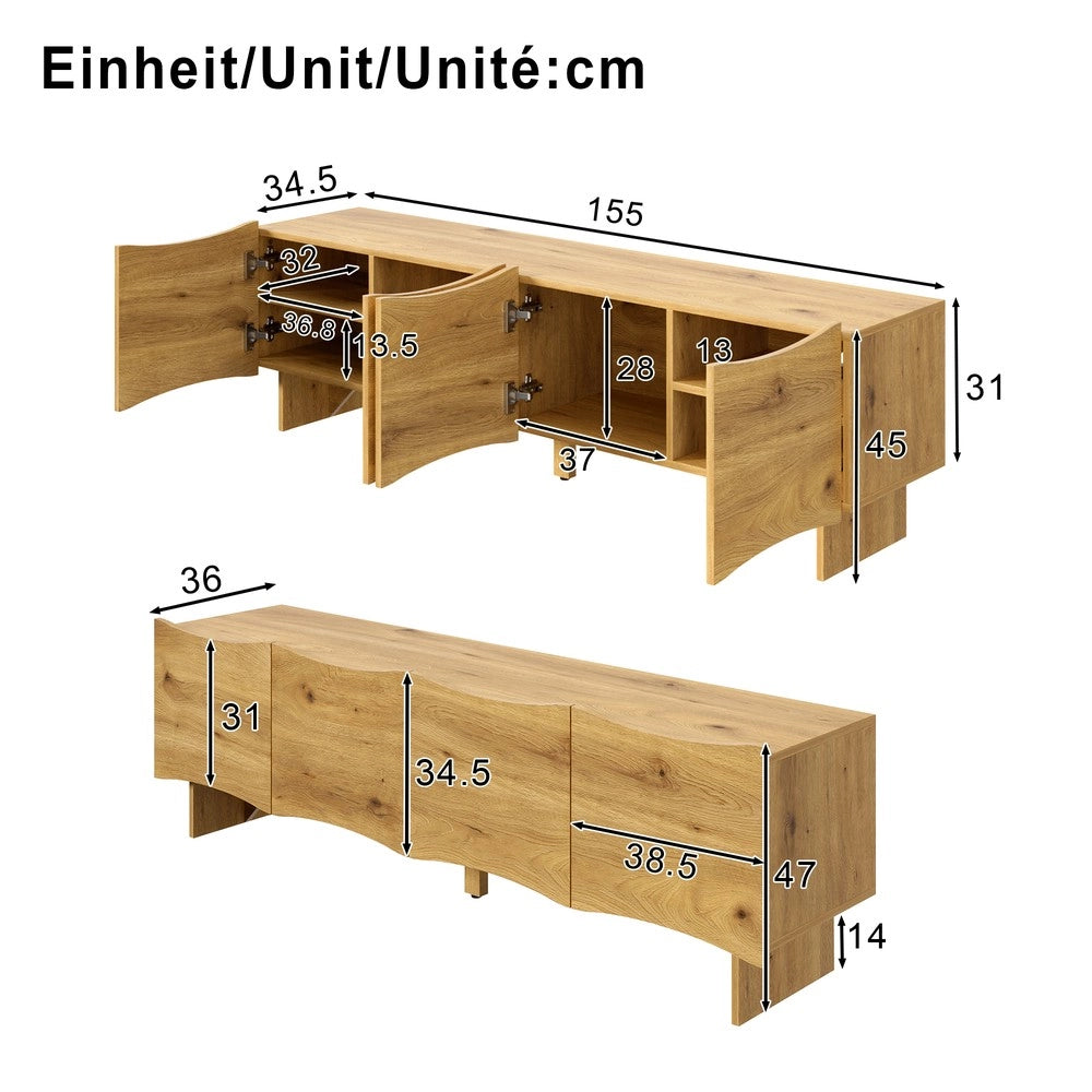 Mobile TV con Ante e Vano Cavi ¨C Xylo ¨C Legno, 155 cm, Soggiorno