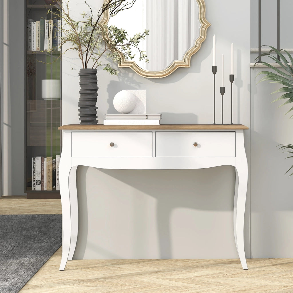 Tavolo console con 2 cassetti ¨C zephmum ¨C 100x35x76.5 cm bianco e marrone scuro