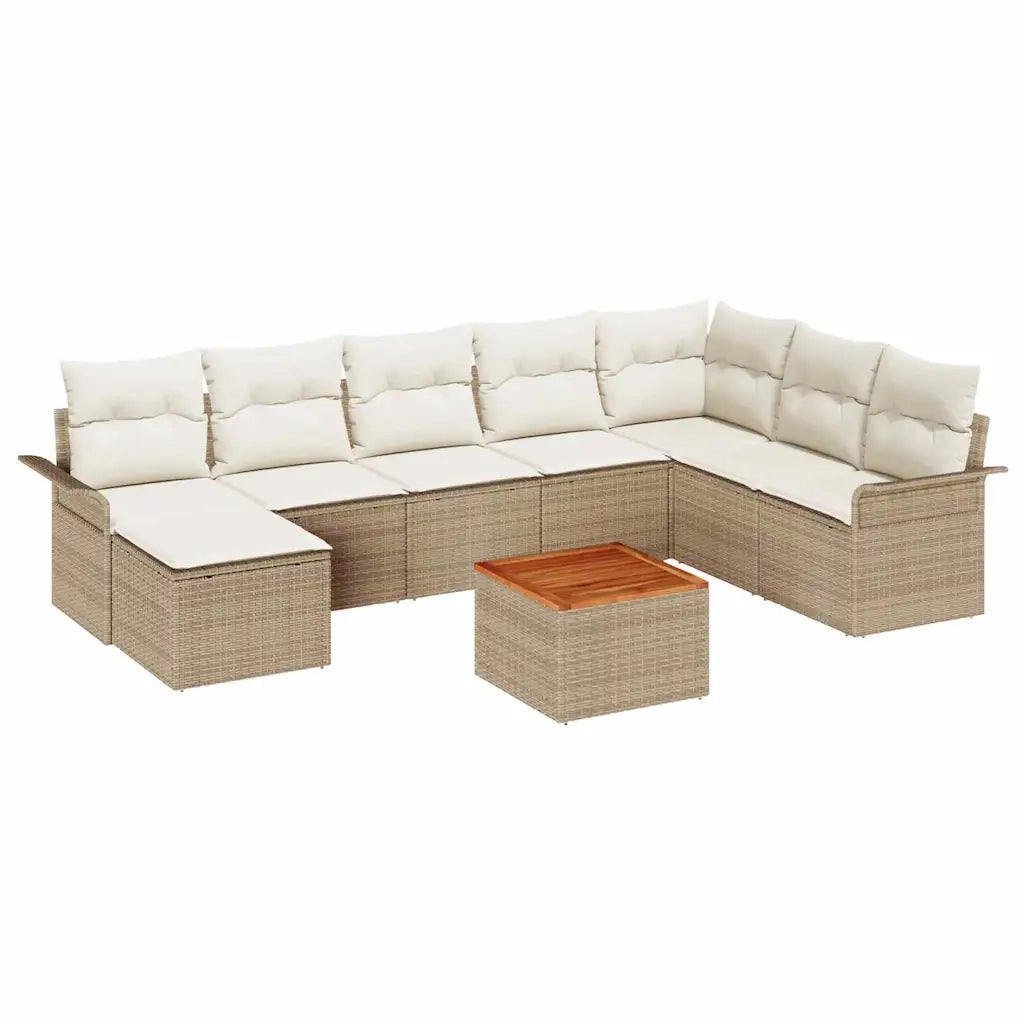 Set Divano da Giardino 9 pcs Beige e Crema polyrattan