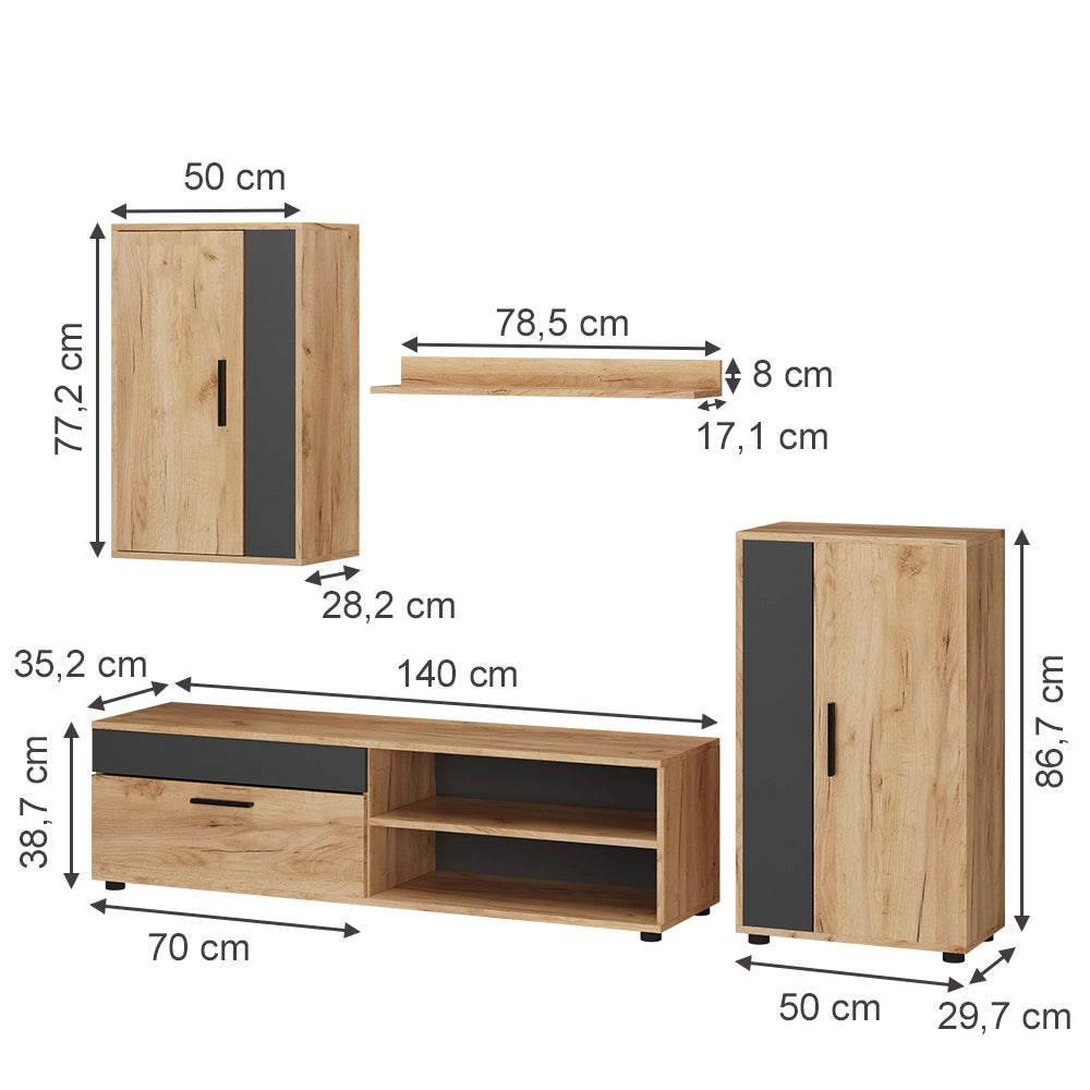 Vicco Parete attrezzata Quercia dorata Set di 4